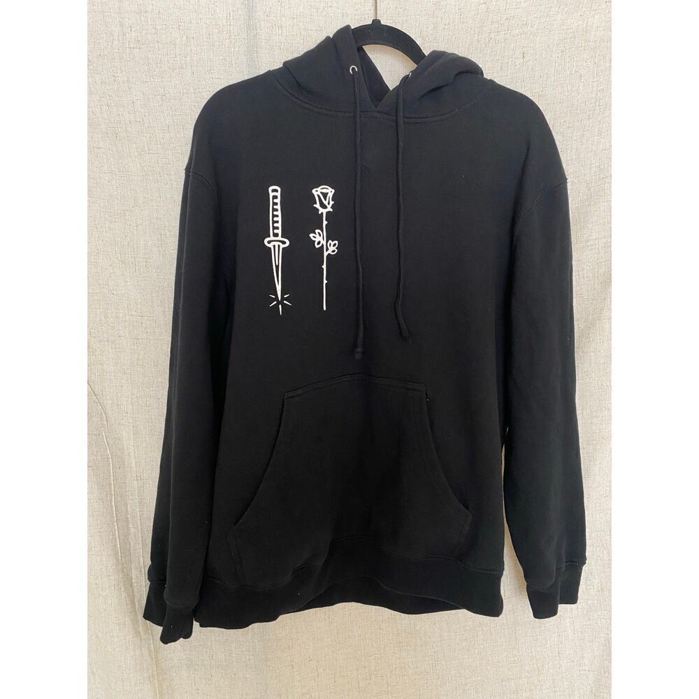 Rebecca Minkoff Black Graphic Pullover Hoodie Sweatshirt Size Medium